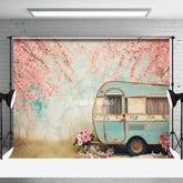 Aperturee - Peach Tree Blossom Retro RV Bokeh Spring Backdrop